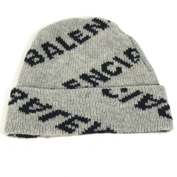 BALENCIAGA 555277 Logo Bicolor All-over Pattern beanie knit cap Knit hat - Picture 2 of 10